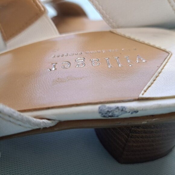 Villager Women's 8.5 White Slip-On Leather Heeled Sandals Adjustable Buckle FLAW - Picture 11 of 11